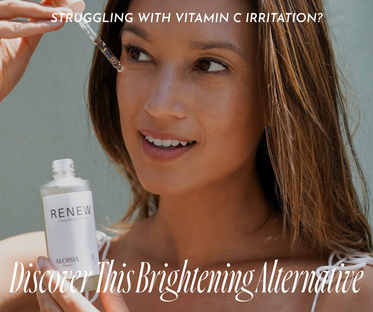 Struggling with Vitamin C irritation? Discover Aloisia Beauty's RENEW Concentrated Serum. A clean and effective brightening, plumping and repairing alternative. 