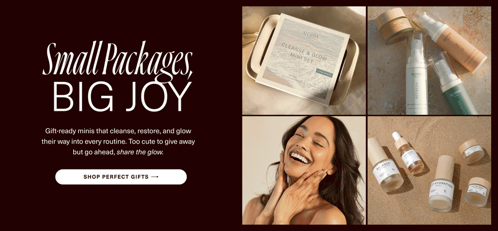 Clean Beauty Gift Sets. Aloisia Beauty's Cleanse & GLOW Limited Edition Gift Set Includes Nourish Oil Cleanser, Refresh Jade Purifying Cleanser, GLOW Exfoliating Soft Peel, Terry Cloth Bow headband and Wrist bands.