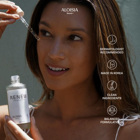 Woman applying RENEW Concentrated Serum with a dropper