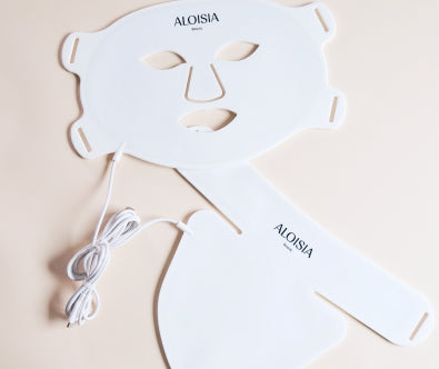 REFINING LED Face & Neck Set: white silicone face mask, neck panel and controller