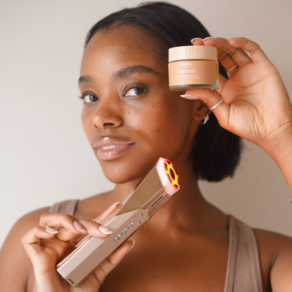 SCULPT+ Facial Sculpting Device and RESTORE Propolis Collagen Gel Shown Together as a bundle